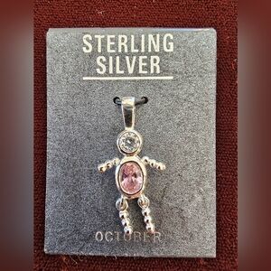 NWT Sterling Silver October Pink Birthstone Pendant
